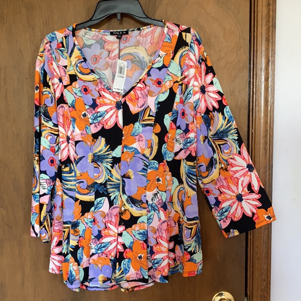 Sami & Jo top colorful floral print w stretch boho casual office XLP - Picture 11 of 17